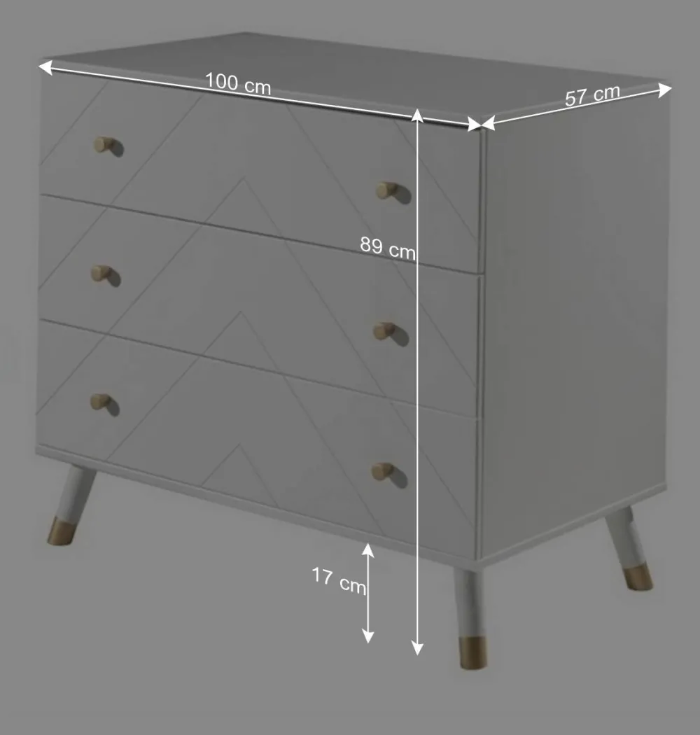 Wohnen Kindermöbel|Kinderkommoden*3 Schubladen Kommode in Weiß & Gold - Zimventa