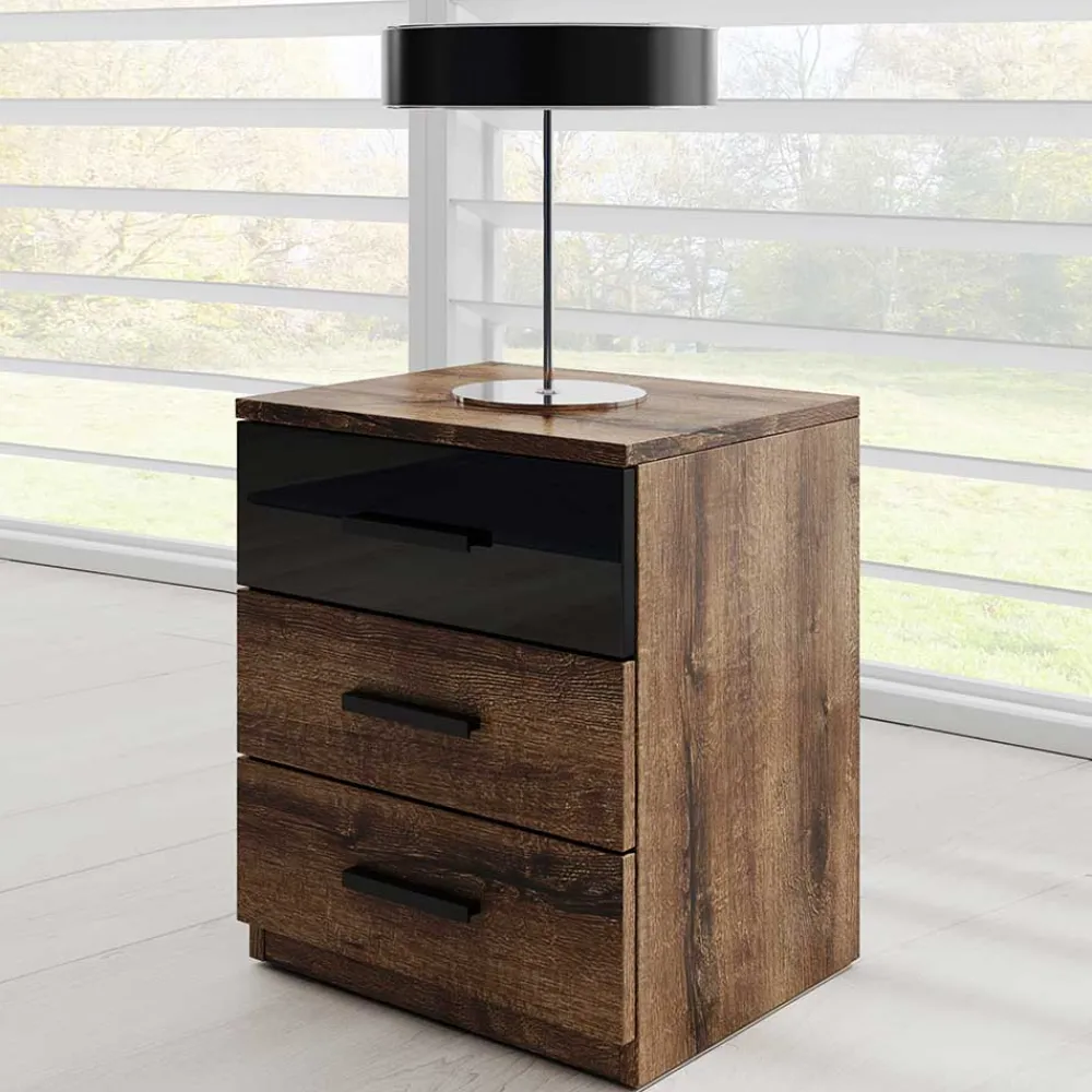 Wohnen Kommoden|Nachttische*3 Schubladen Nachtkommode in Wildeiche dunkel - Ulpro