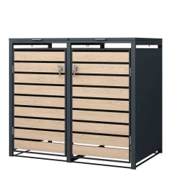 Wohnen Mülltonnenbox*2 Tonnen Mülltonnenbox in Anthrazit & Holzoptik - Rodicca