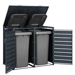 Wohnen Mülltonnenbox*2 Tonnen Mülltonnenbox in Anthrazit & Holzoptik - Rodicca