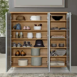 Wohnen Schuhschränke|Highboards*3 türiger Schuhschrank Diecca in Taupe Glas beschichtet