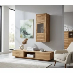 Wohnen 1 türiger Vitrine Vaskov aus Wildeiche Massivholz