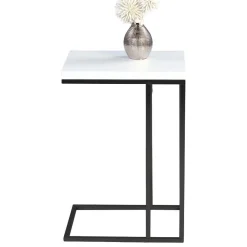 Wohnen Ablagetisch in Schwarz Weiß Hochglanz Chene mit offenem Bügelgestell Metall