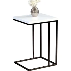 Wohnen Ablagetisch in Schwarz Weiß Hochglanz Chene mit offenem Bügelgestell Metall