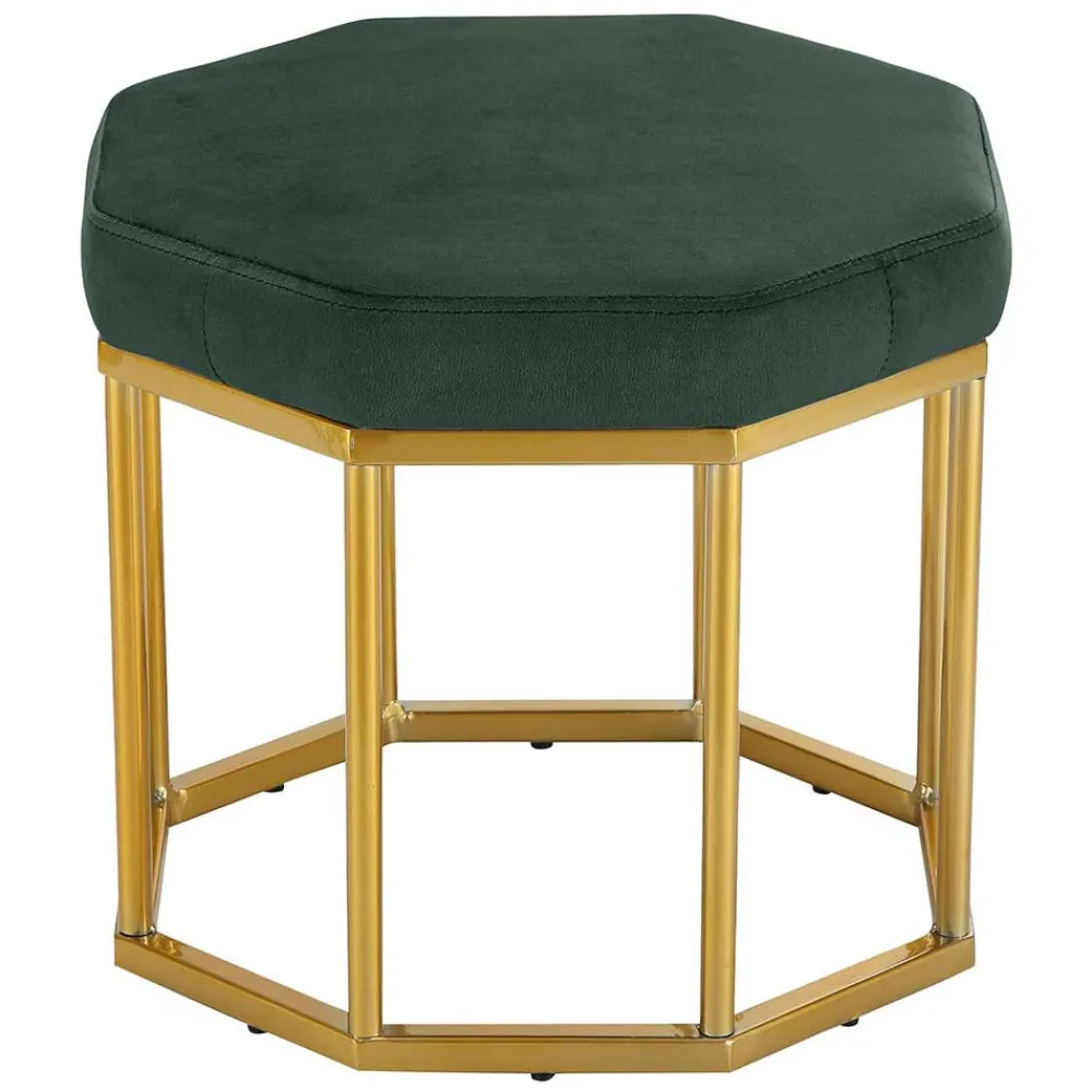 Wohnen Achteck Hocker in Dunkelgrün & Gold - Furciona
