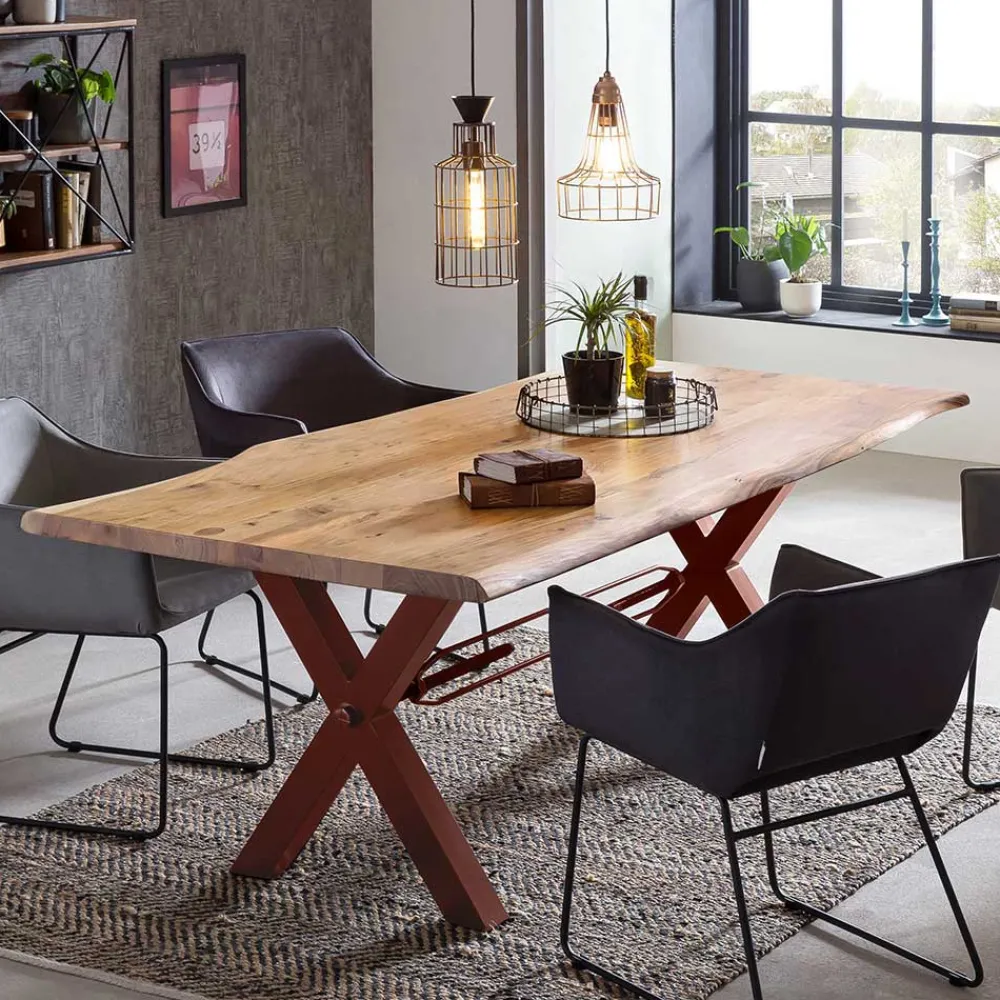 Wohnen Braune Möbel|Loft Möbel*Akazie Baumkantentisch mit braunen X-Füßen - Tanja