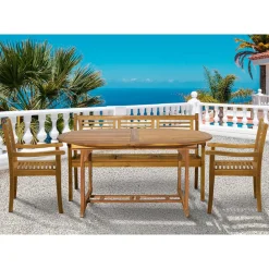 Wohnen Balkonmöbel|Terrassenmöbel*Akazie Gartengruppe mit Tisch oval - Egina (vierteilig)