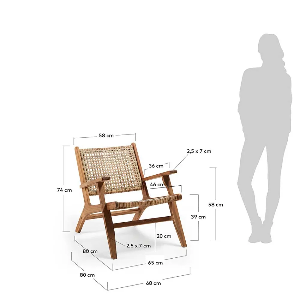 Wohnen Akazie Holzsessel mit Rattan Geflecht - Foglia