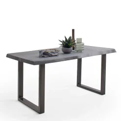 Wohnen Naturholzmöbel|Massivholzmöbel*Akazienholz Küchentisch mit Naturkante in Grau - Mevrinus