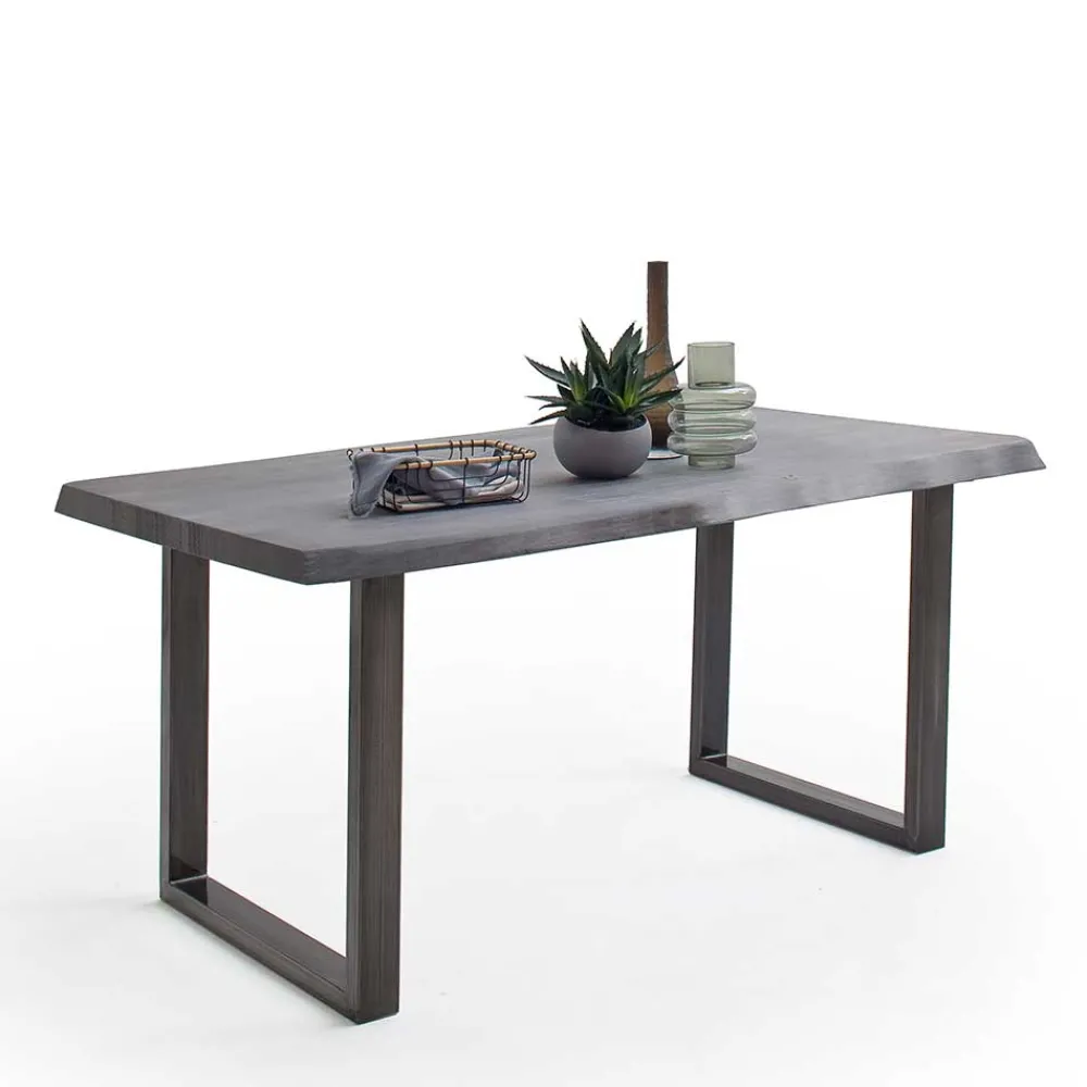 Wohnen Naturholzmöbel|Massivholzmöbel*Akazienholz Küchentisch mit Naturkante in Grau - Mevrinus