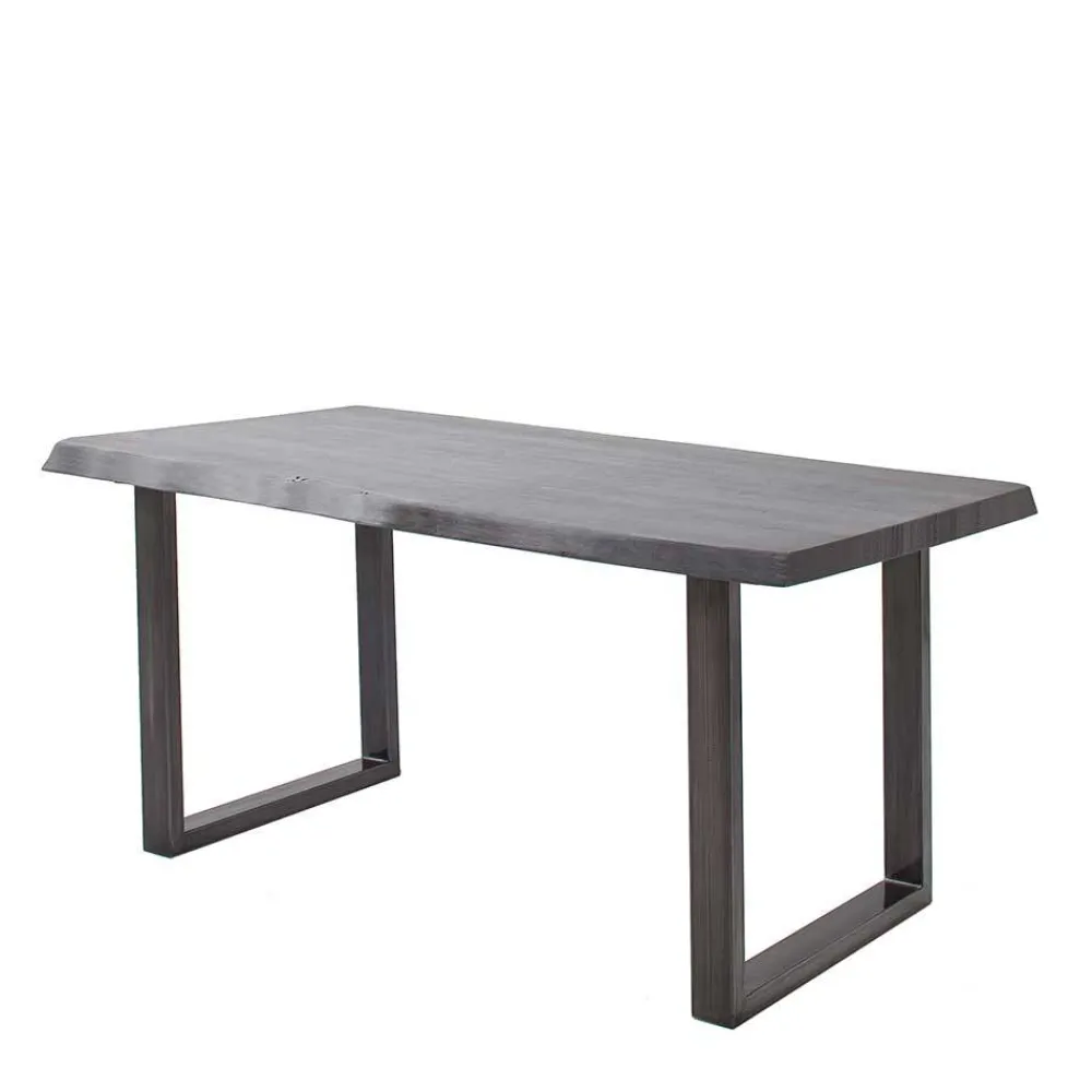 Wohnen Naturholzmöbel|Massivholzmöbel*Akazienholz Küchentisch mit Naturkante in Grau - Mevrinus