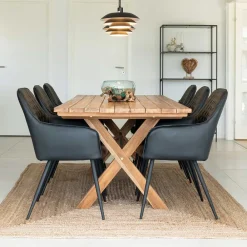 Wohnen Altholz Esstisch & Kunstlederstühle - Plugravis (siebenteilig)