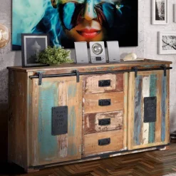 Wohnen Sideboards|Shabby Chic Möbel*Altholz Kombikommode mit Schiebetüren - Jevilia