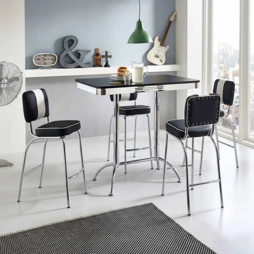Wohnen Küchen-Essgruppen|Esszimmer Komplett*American Diner Bartisch Set Barataria mit 4 Stühlen (fünfteilig)