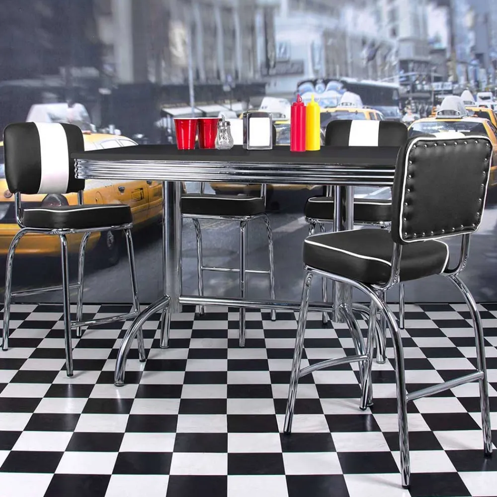 Wohnen Küchen-Essgruppen|Esszimmer Komplett*American Diner Bartisch Set Barataria mit 4 Stühlen (fünfteilig)