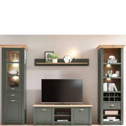 Wohnen Wohnzimmerschränke|Wohnwände*Anbauwand in Graugrün & Wildeiche - Eylan (vierteilig)