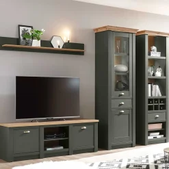 Wohnen Wohnzimmerschränke|Wohnwände*Anbauwand in Graugrün & Wildeiche - Eylan (vierteilig)