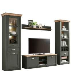 Wohnen Wohnzimmerschränke|Wohnwände*Anbauwand in Graugrün & Wildeiche - Eylan (vierteilig)