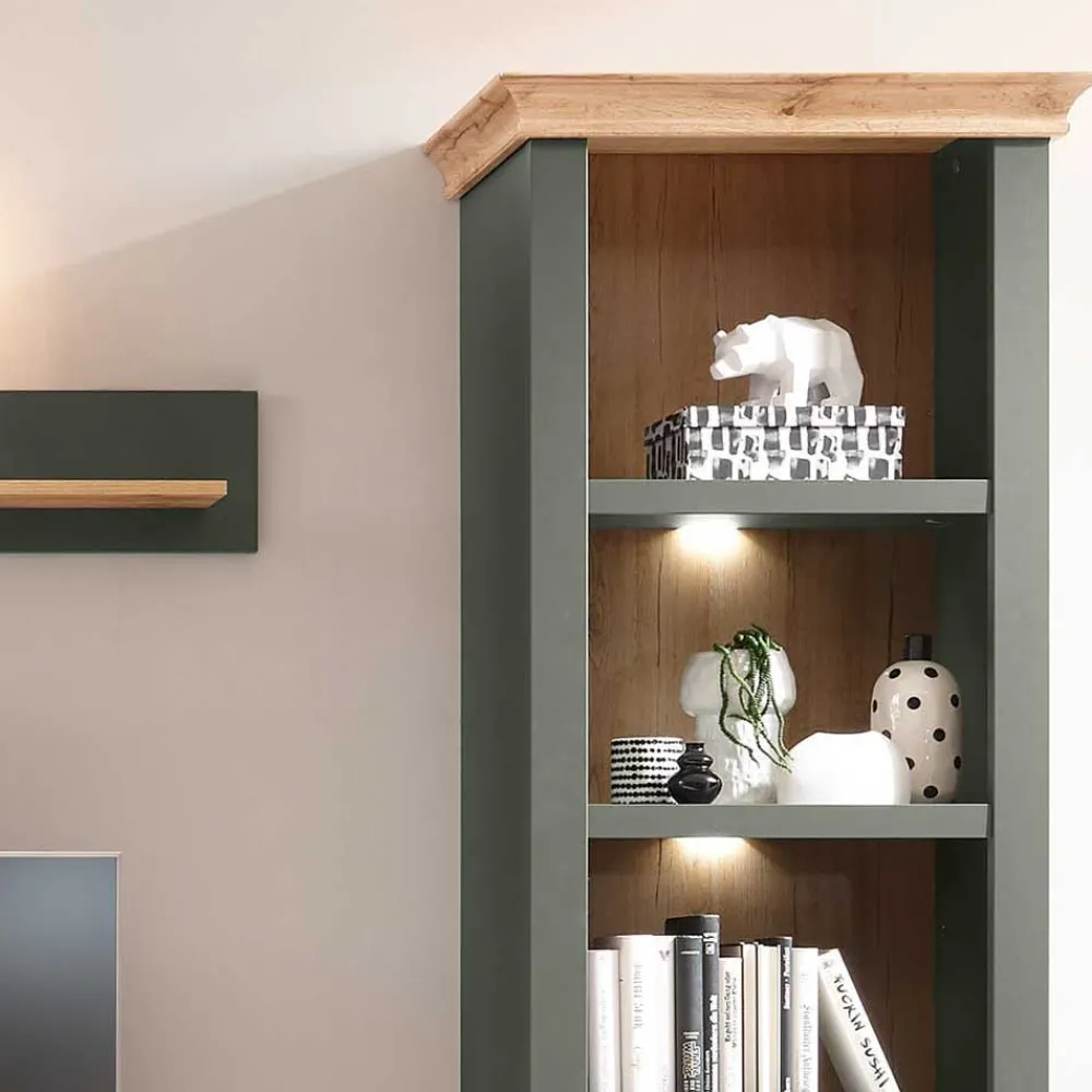 Wohnen Wohnzimmerschränke|Wohnwände*Anbauwand in Graugrün & Wildeiche - Eylan (vierteilig)