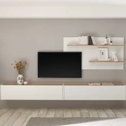 Wohnen Wohnwände|Wohnwand*Anbauwand in Weiß & Wildeiche - Nonessia (dreiteilig)