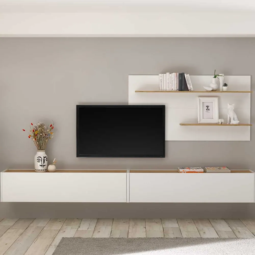 Wohnen Wohnwände|Wohnwand*Anbauwand in Weiß & Wildeiche - Nonessia (dreiteilig)