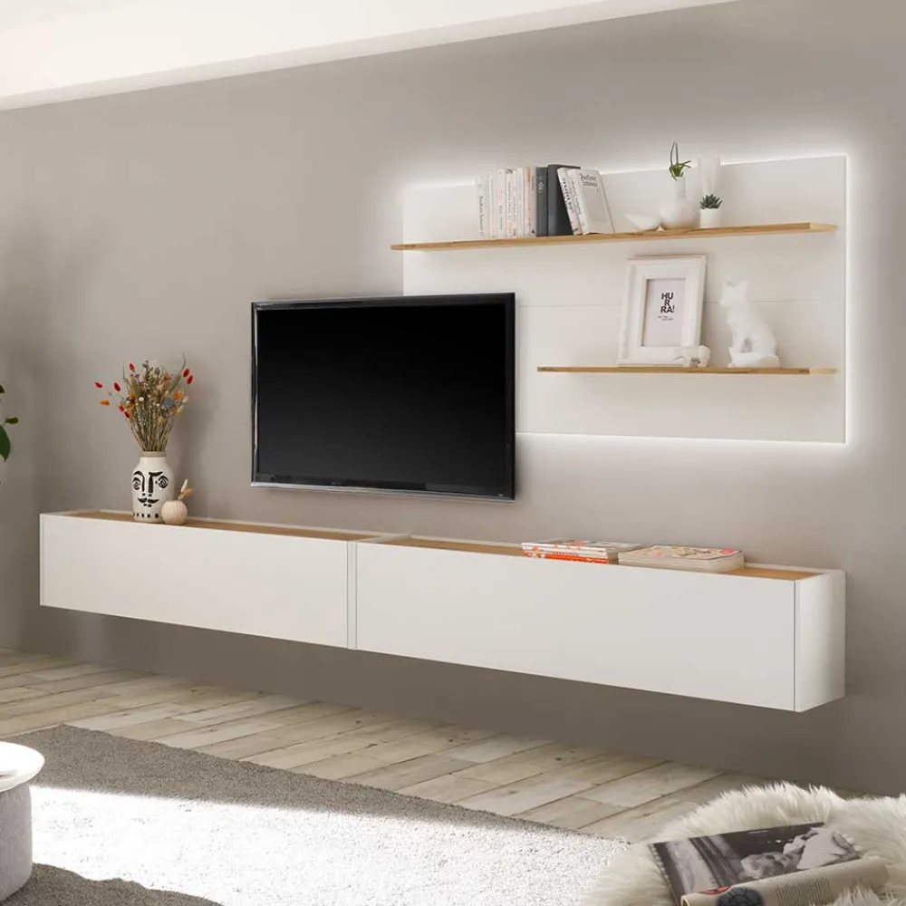 Wohnen Wohnwände|Wohnwand*Anbauwand in Weiß & Wildeiche - Nonessia (dreiteilig)