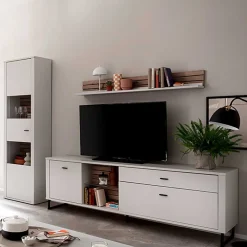 Wohnen Anbauwand in Weiß mit Wildeiche - Varzino (dreiteilig)