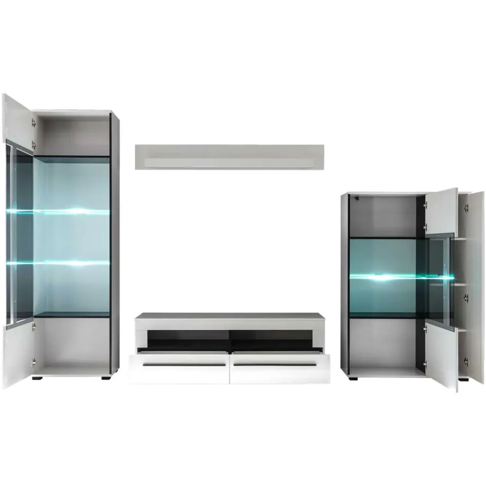 Wohnen Anbauwand Jetongos in Weiß Hochglanz (vierteilig)