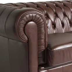 Wohnen Chesterfield Möbel*Antikleder Sofa in Braun - Chesterfield Style - Cementa