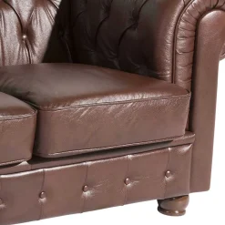 Wohnen Chesterfield Möbel*Antikleder Sofa in Braun - Chesterfield Style - Cementa