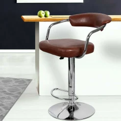 Wohnen Barhocker|Hocker*Armlehnen Barstuhl in Braun & Chrom - Usavina (2er Set)