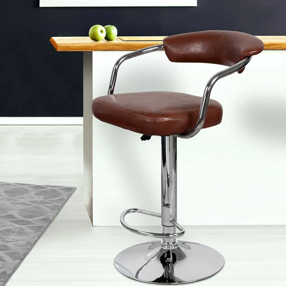Wohnen Barhocker|Hocker*Armlehnen Barstuhl in Braun & Chrom - Usavina (2er Set)