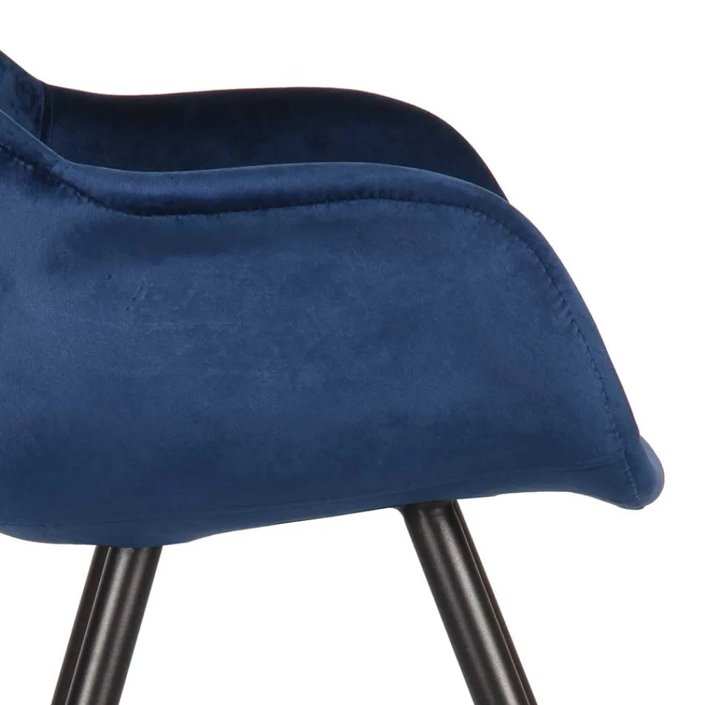 Wohnen Wohnzimmerstühle*Armlehnen Schalenstuhl in Blau Samtbezug - Omnus (2er Set)