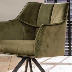 Wohnen Küchenstühle|Esszimmerstühle*Armlehnenstühle in Oliv Grün Samt - Charlene (2er Set)