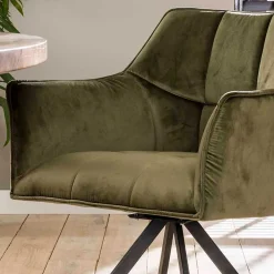 Wohnen Küchenstühle|Esszimmerstühle*Armlehnenstühle in Oliv Grün Samt - Charlene (2er Set)