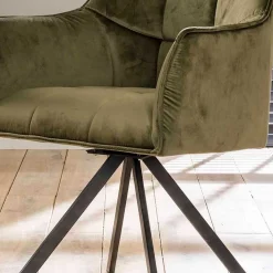 Wohnen Küchenstühle|Esszimmerstühle*Armlehnenstühle in Oliv Grün Samt - Charlene (2er Set)