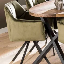 Wohnen Küchenstühle|Esszimmerstühle*Armlehnenstühle in Oliv Grün Samt - Charlene (2er Set)