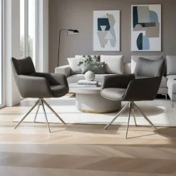 Wohnen Wohnzimmerstühle*Armlehnenstuhl in Anthrazit Leder - Carbonaro (2er Set)