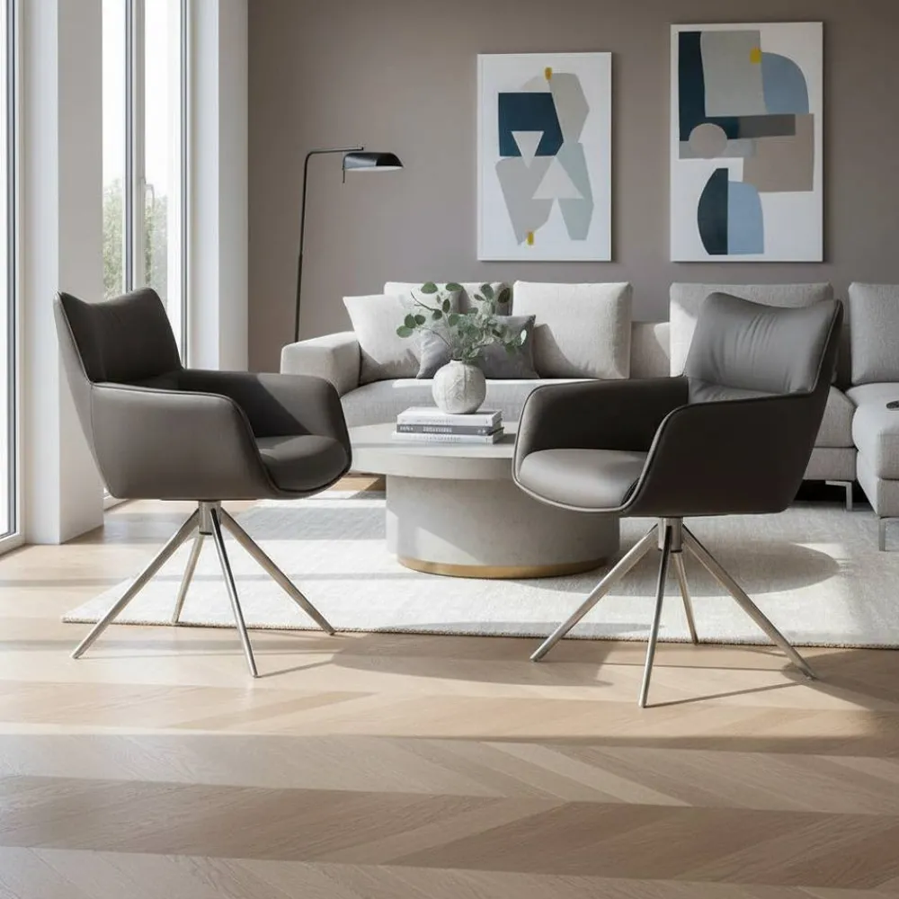 Wohnen Wohnzimmerstühle*Armlehnenstuhl in Anthrazit Leder - Carbonaro (2er Set)