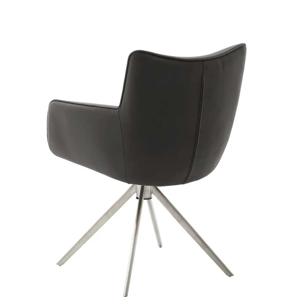 Wohnen Wohnzimmerstühle*Armlehnenstuhl in Anthrazit Leder - Carbonaro (2er Set)