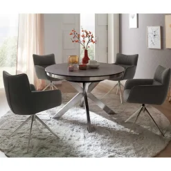 Wohnen Wohnzimmerstühle*Armlehnenstuhl in Anthrazit Leder - Carbonaro (2er Set)