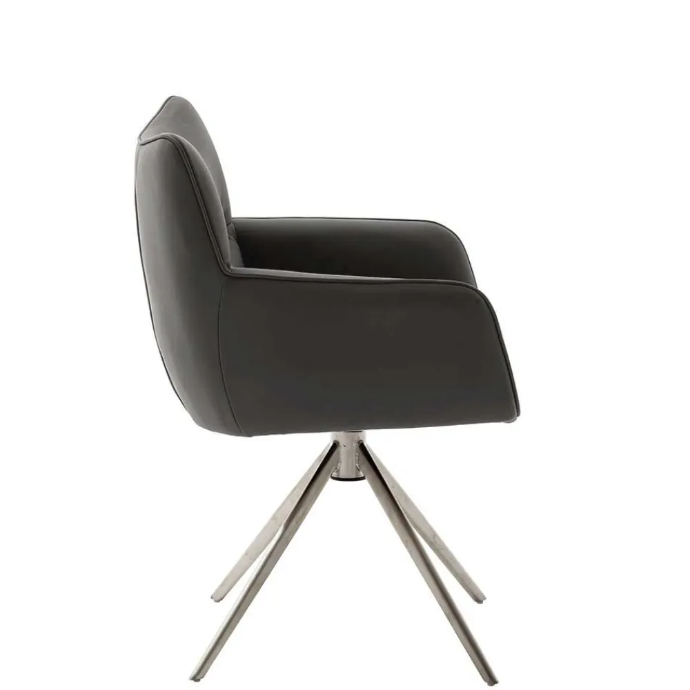 Wohnen Wohnzimmerstühle*Armlehnenstuhl in Anthrazit Leder - Carbonaro (2er Set)