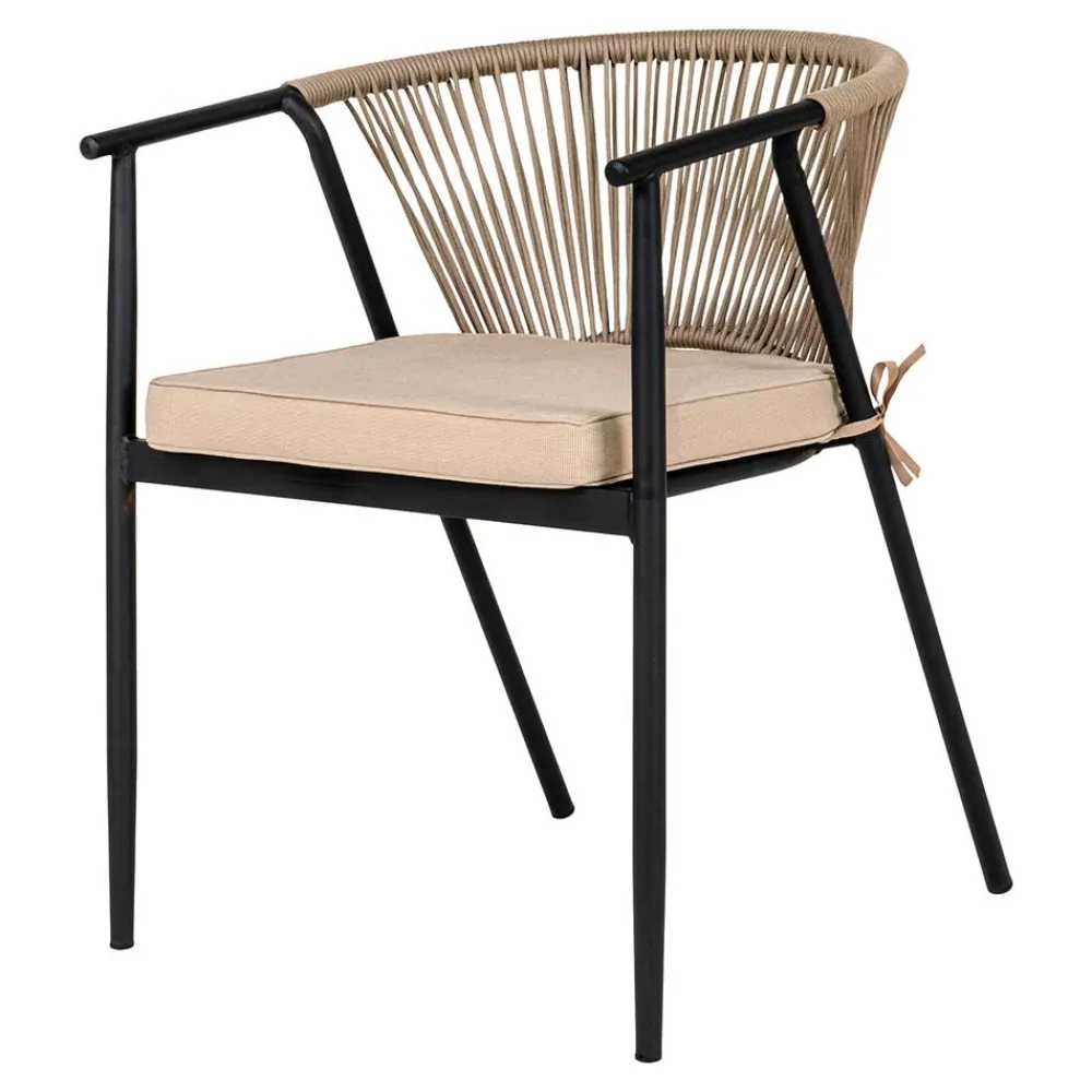 Wohnen Armlehnenstuhl in Beigegrau Kordelgeflecht - Amelie (4er Set)