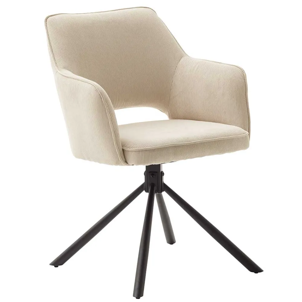 Wohnen Wohnzimmerstühle*Armlehnenstuhl in Creme Cord - Makimona (2er Set)