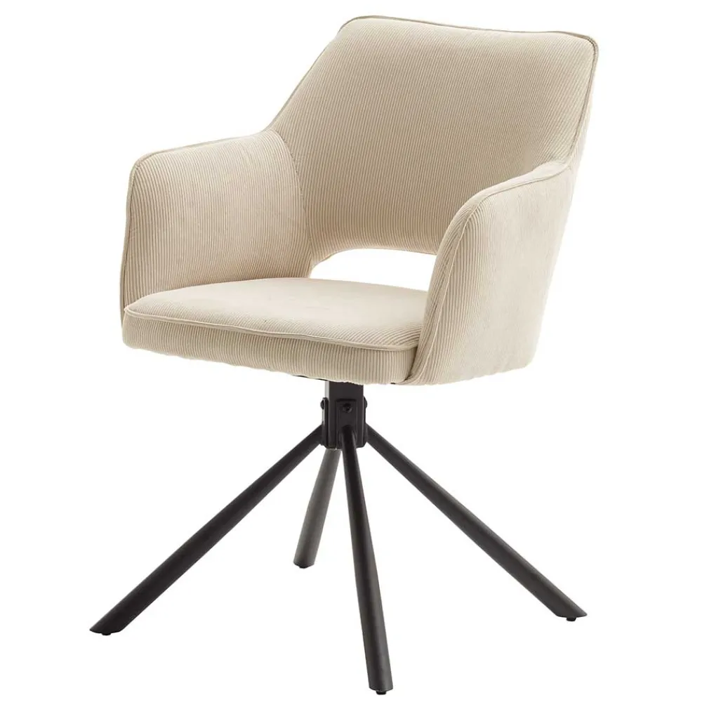 Wohnen Wohnzimmerstühle*Armlehnenstuhl in Creme Cord - Makimona (2er Set)