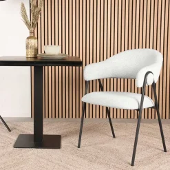 Wohnen Armlehnenstuhl in Cremeweiß Boucle - Farmer (2er Set)