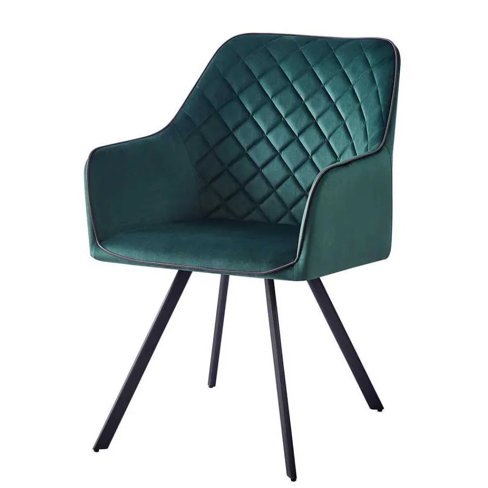 Wohnen Retro Möbel|Küchenstühle*Armlehnenstuhl in Dunkelgrün mit Schwarz - Saliaora