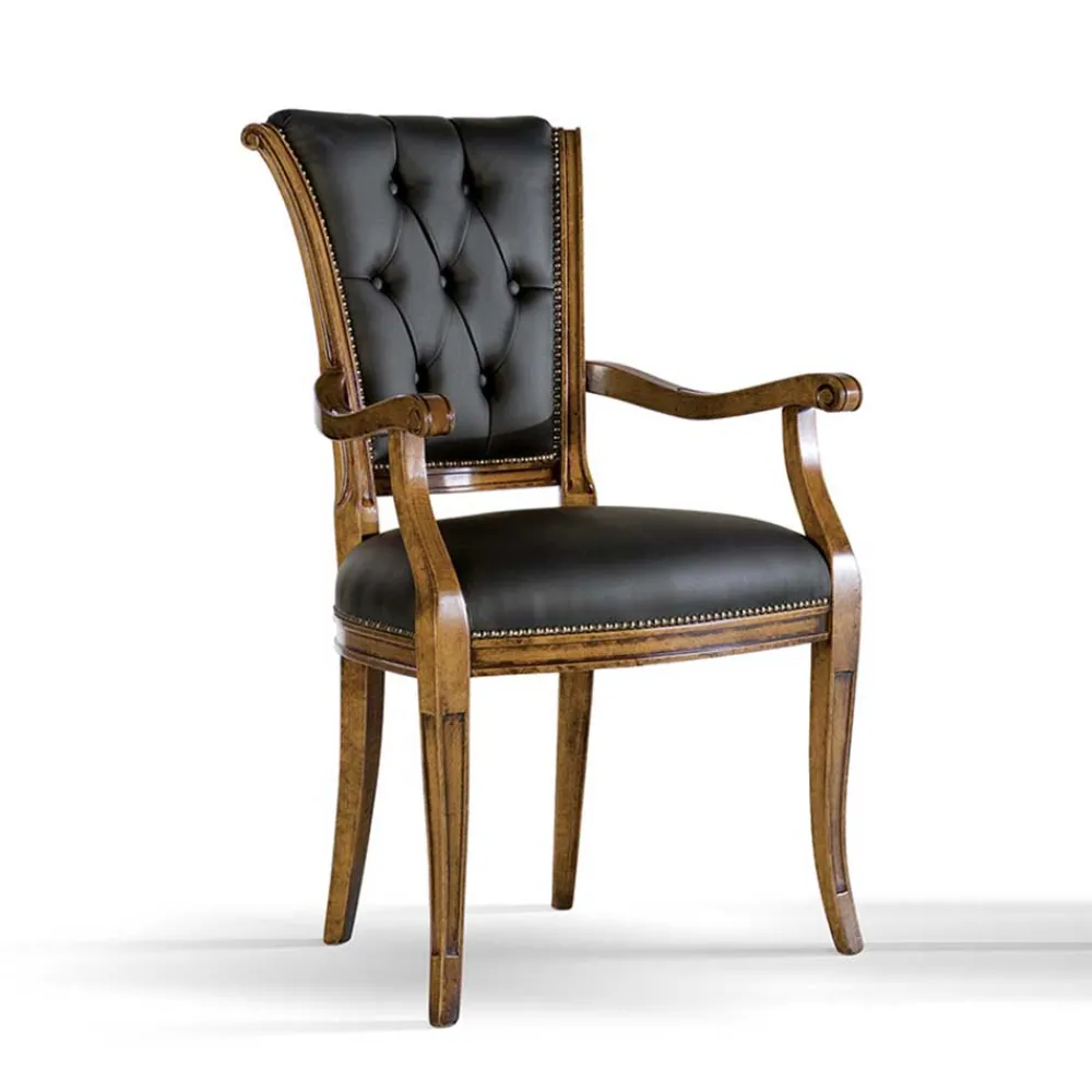 Wohnen Armlehnenstuhl mit Leder in Dunkelgrau - Naresh