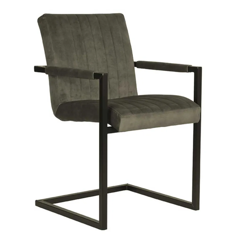 Wohnen Loft Möbel|Industrial Möbel*Armlehnenstuhl mit Schwinggestell in Dunkelgrün - Arturus (2er Set)