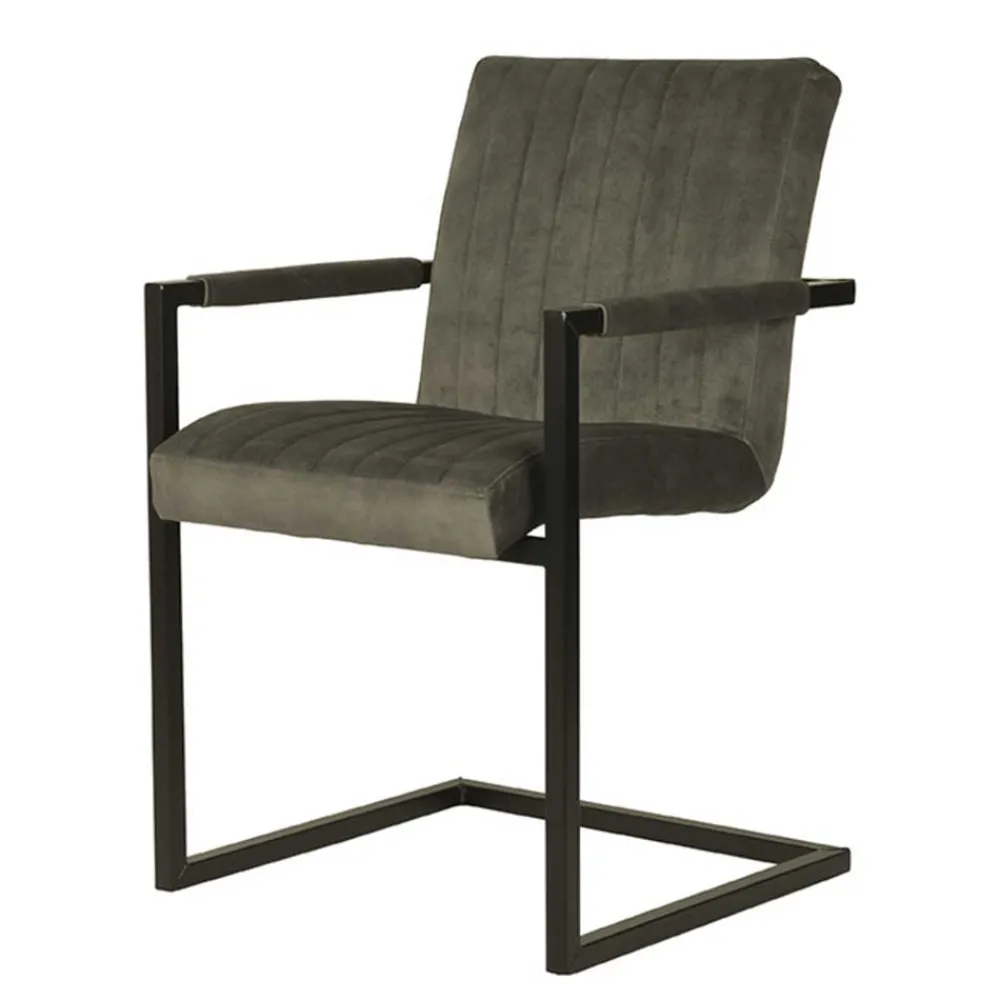 Wohnen Loft Möbel|Industrial Möbel*Armlehnenstuhl mit Schwinggestell in Dunkelgrün - Arturus (2er Set)